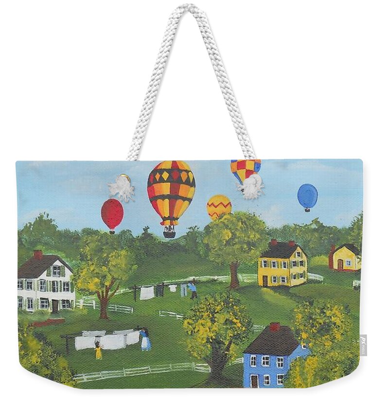 Landscape Weekender Tote Bag featuring the painting Up Up and Away by Virginia Coyle