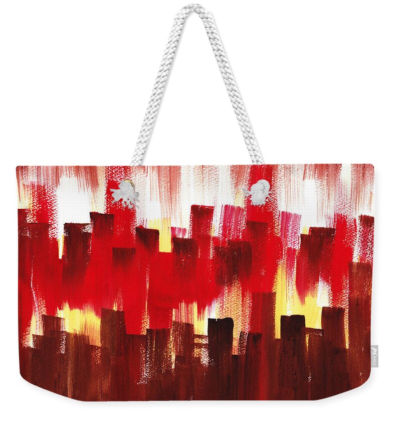 Abstract Weekender Tote Bag featuring the painting Urban Abstract Evening Lights by Irina Sztukowski