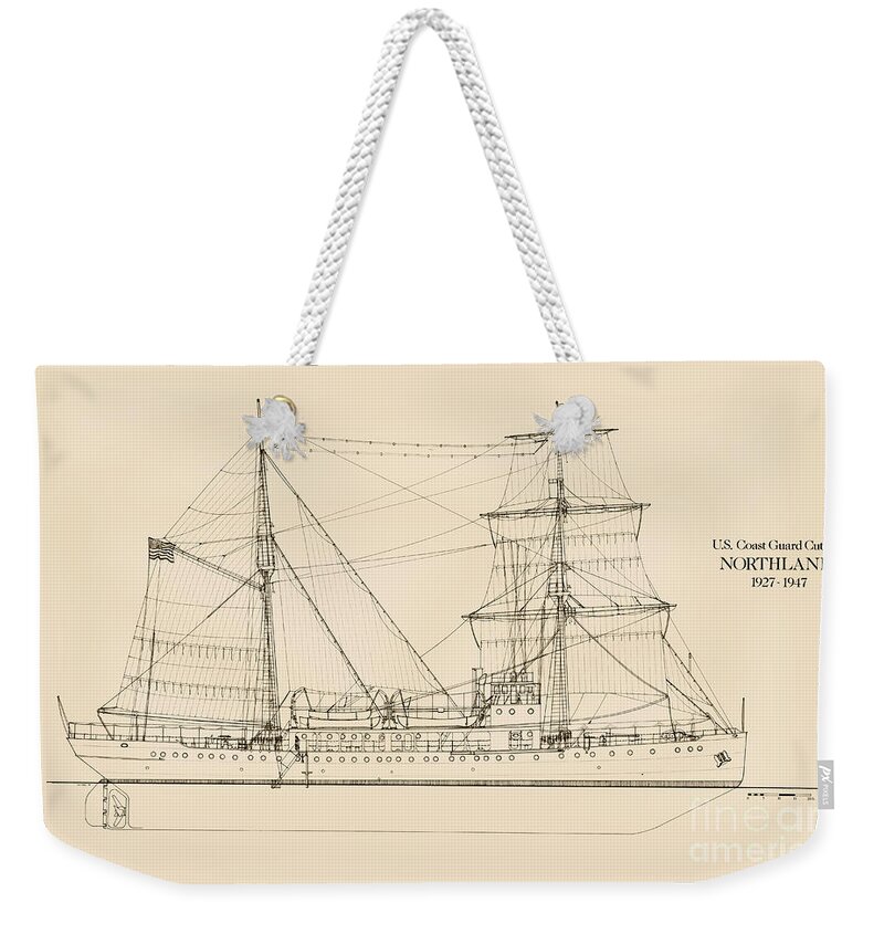 Uscg Weekender Tote Bag featuring the drawing U. S. Coast Guard Cutter Northland by Jerry McElroy