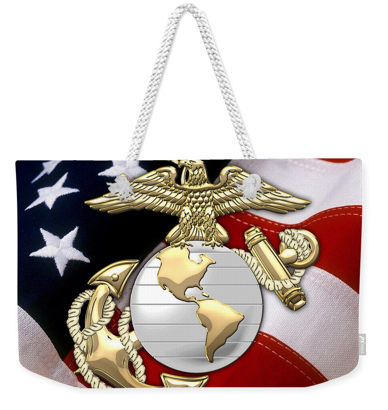 'military Insignia & Heraldry 3d' Collection By Serge Averbukh Weekender Tote Bag featuring the digital art U. S. Marine Corps - U S M C Eagle Globe and Anchor over American Flag. by Serge Averbukh
