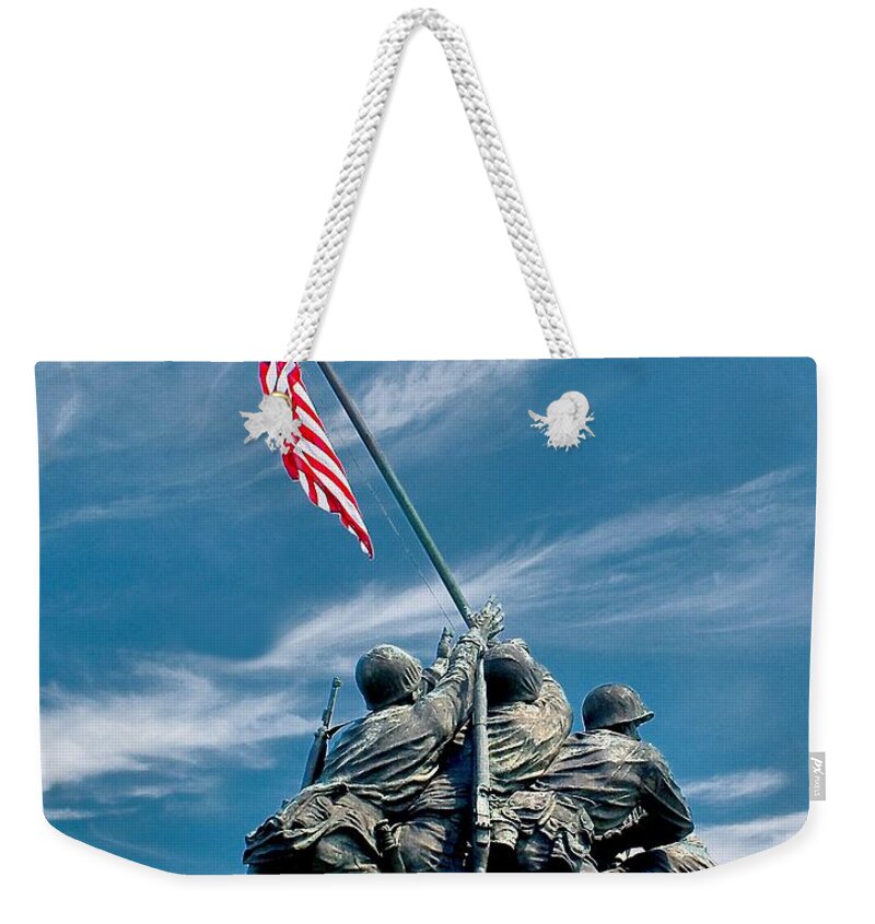 America Weekender Tote Bag featuring the photograph US Marine Corps War Memorial by Nick Zelinsky Jr