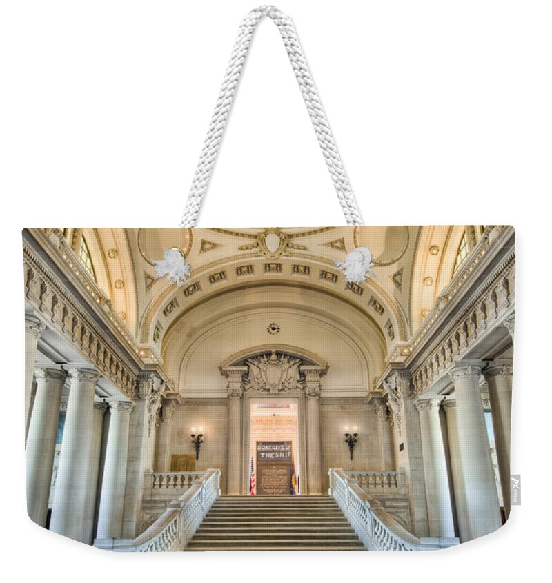 Clarence Holmes Weekender Tote Bag featuring the photograph US Naval Academy Bancroft Hall I by Clarence Holmes