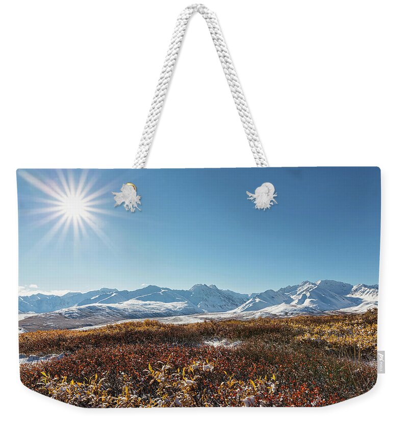 Scenics Weekender Tote Bag featuring the photograph Usa, Alaska, Shrub In Front Of Alaska by Westend61
