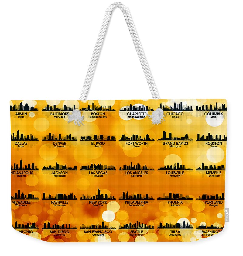 City Silhouette Weekender Tote Bag featuring the mixed media USA Skylines 3 by Angelina Tamez