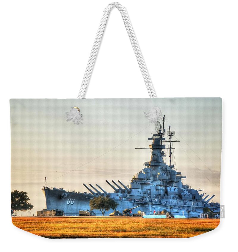 Alabama Weekender Tote Bag featuring the digital art USS Alabama by Michael Thomas