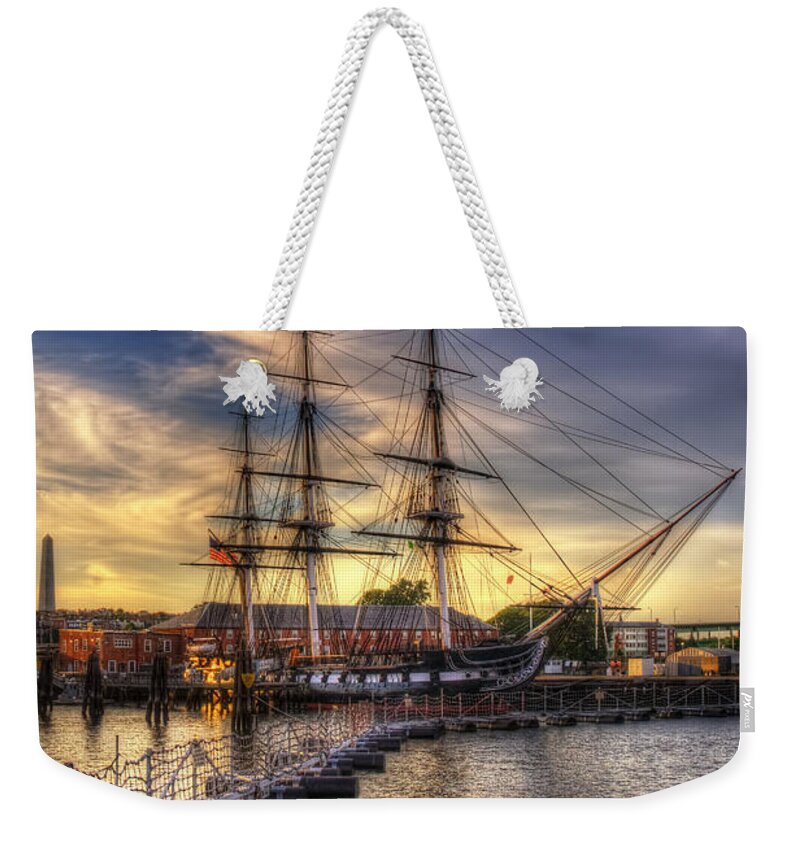 Boston Weekender Tote Bag featuring the photograph USS Constitution Sunset - Boston by Joann Vitali