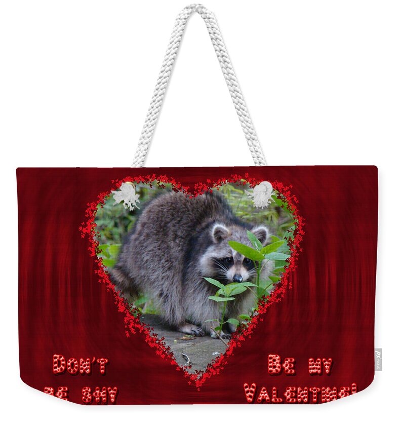 Valentine Weekender Tote Bag featuring the photograph Valentine's Day Greeting Card - Raccoon by Carol Senske
