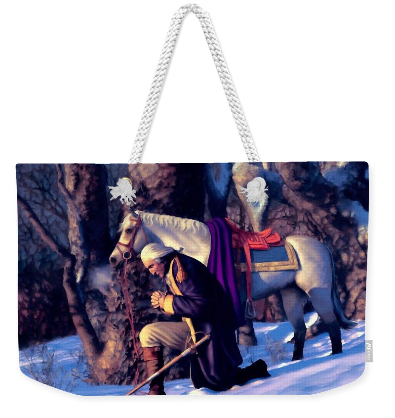 General George Washington Weekender Tote Bag featuring the painting Valley Forge by David Luebbert