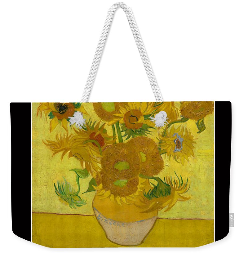 Van Gogh Weekender Tote Bag featuring the drawing Van Gogh Motivational Quotes - Sunflowers by Jose A Gonzalez Jr