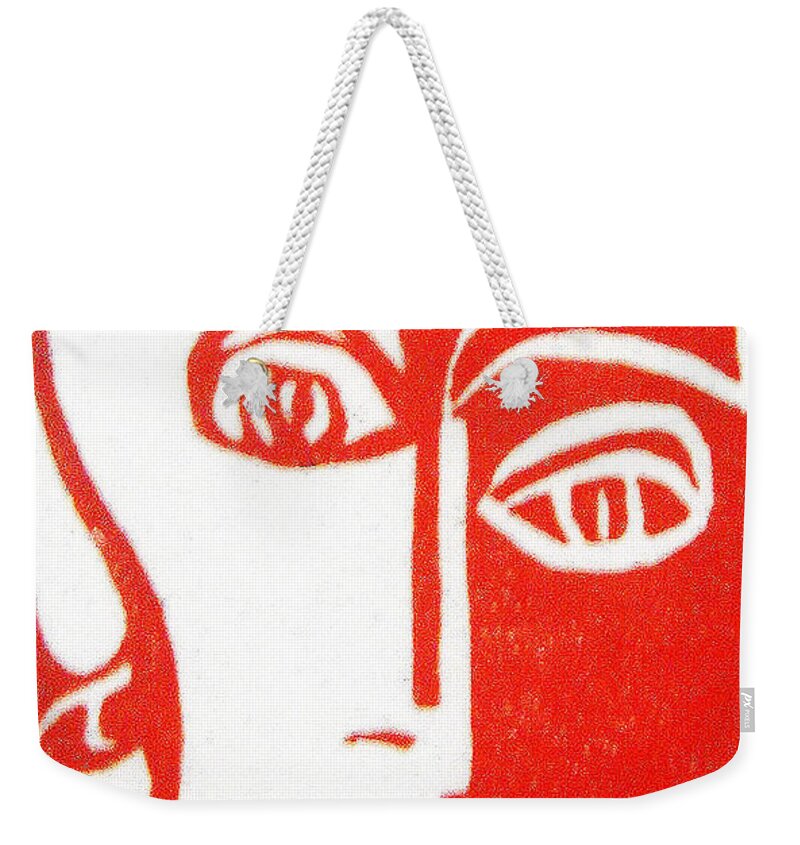Red Weekender Tote Bag featuring the drawing Vanity by Donna Tucker