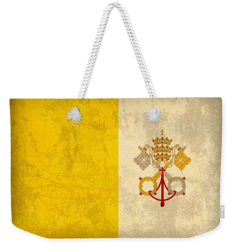 Vatican Weekender Tote Bag featuring the mixed media Vatican City Flag Vintage Distressed Finish by Design Turnpike