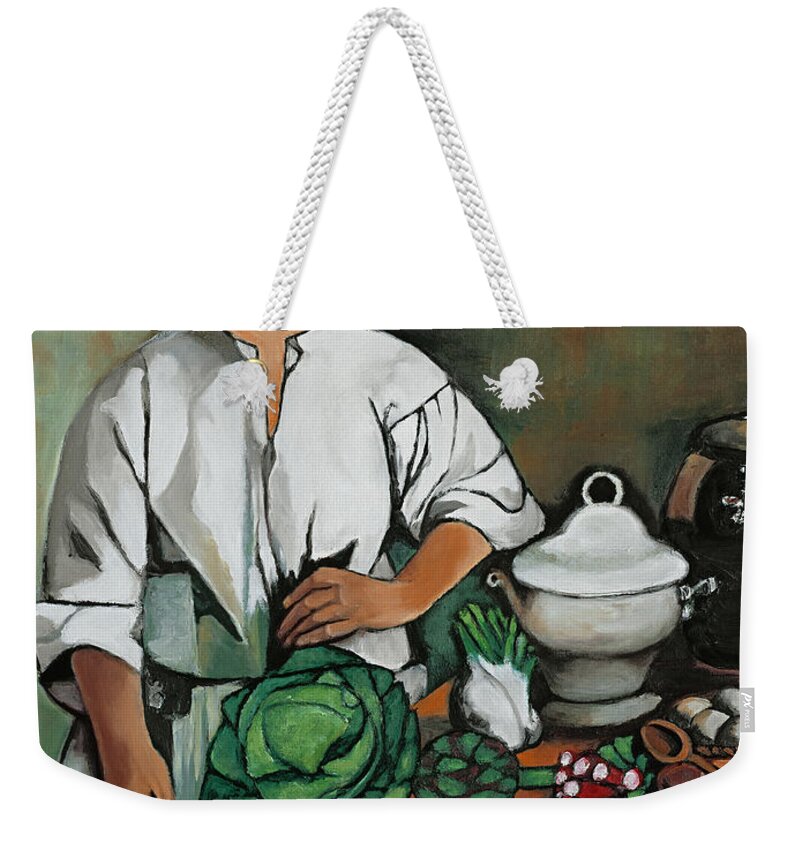 Art Print Weekender Tote Bag featuring the painting Vegetable Lady Wall Art by William Cain