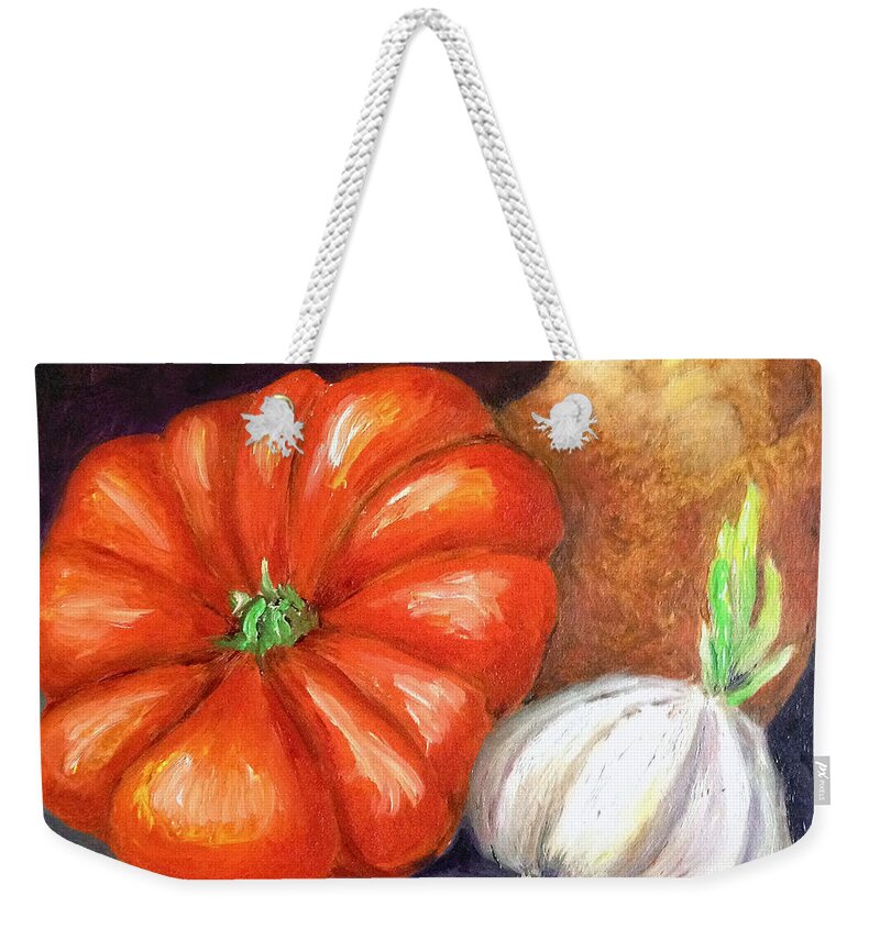 Vegetables Weekender Tote Bag featuring the painting Veggie Trio by Portraits By NC