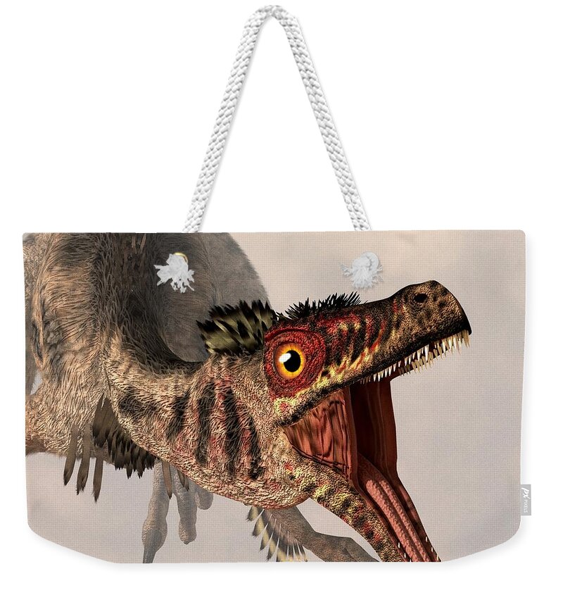 Velociraptor Weekender Tote Bag featuring the digital art Velociraptor by Daniel Eskridge