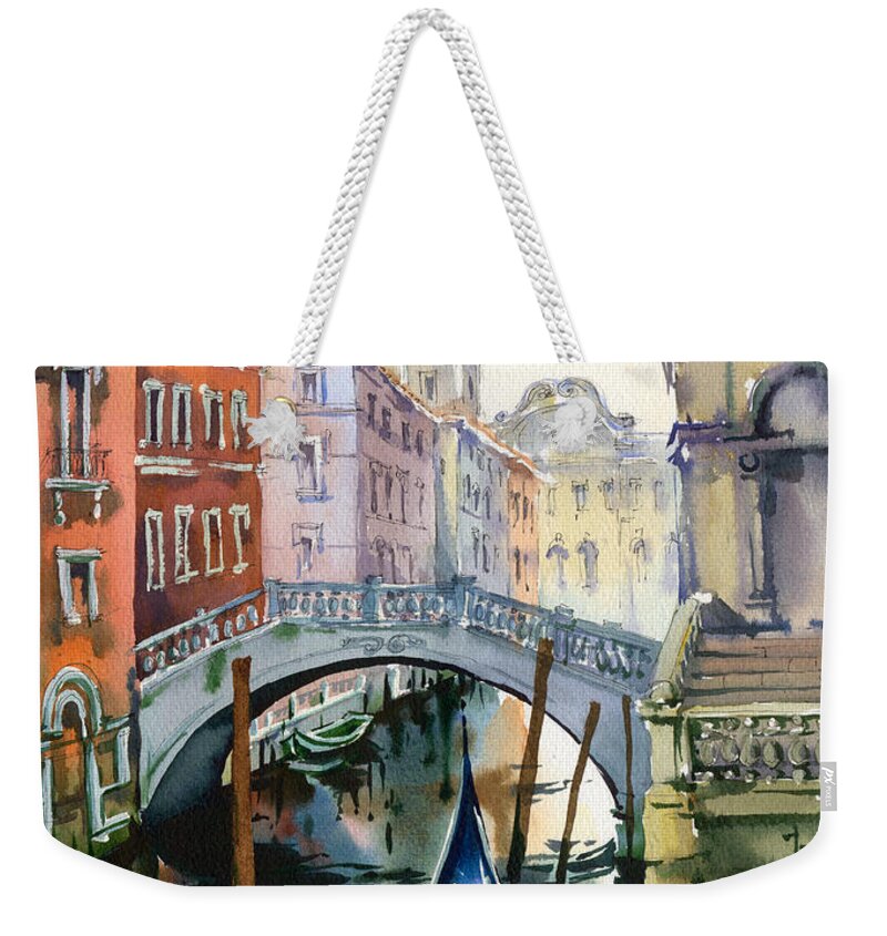 Venetian Canal Weekender Tote Bag featuring the painting Venetian Canal VI by Maria Rabinky