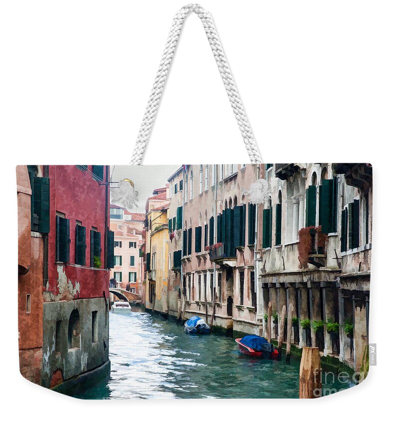 Venice Weekender Tote Bag featuring the digital art Venice roadway painted by Paul Quinn