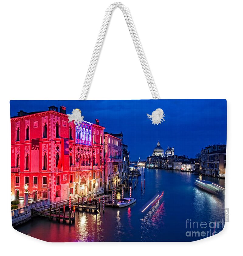 Venice Weekender Tote Bag featuring the photograph Venice palace illuminated at night by Delphimages Photo Creations