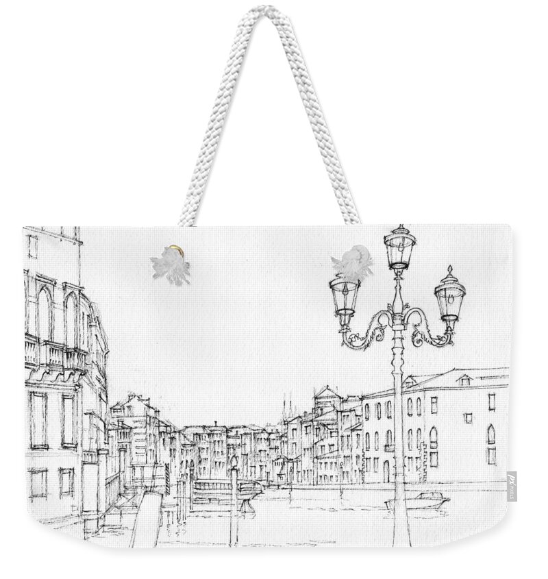 Canal. Ferry Weekender Tote Bag featuring the drawing Venice Evening Sketch by Dai Wynn