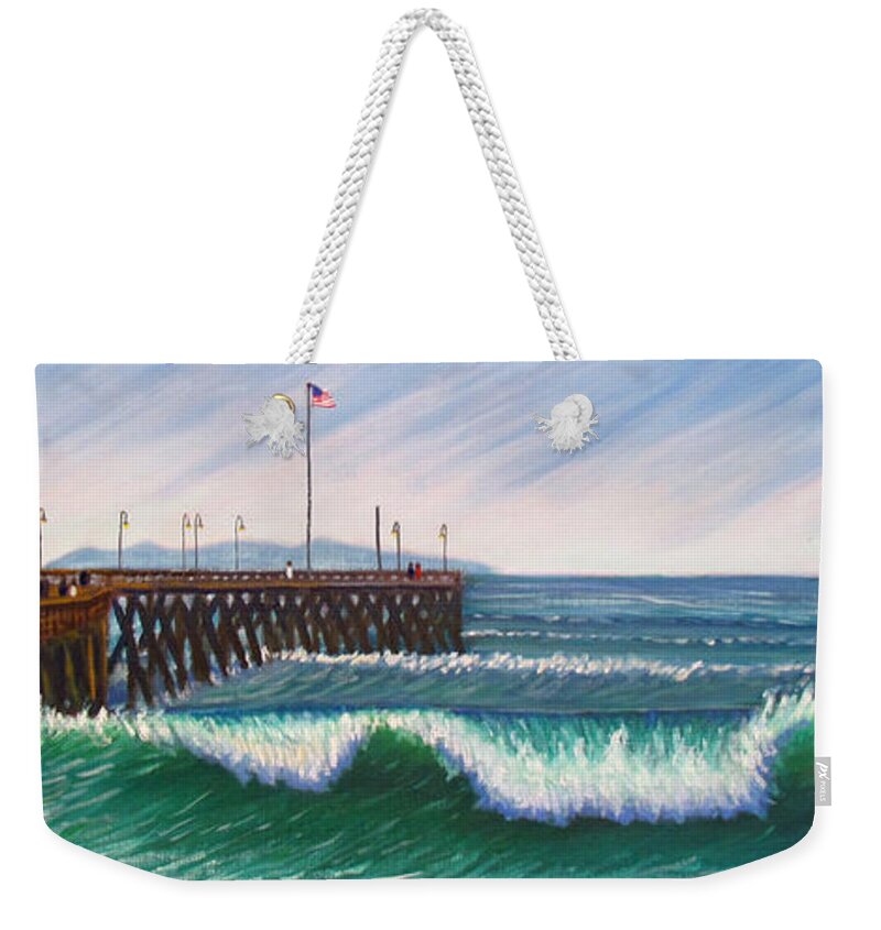 Pier Weekender Tote Bag featuring the painting Ventura Pier by Kevin Hughes