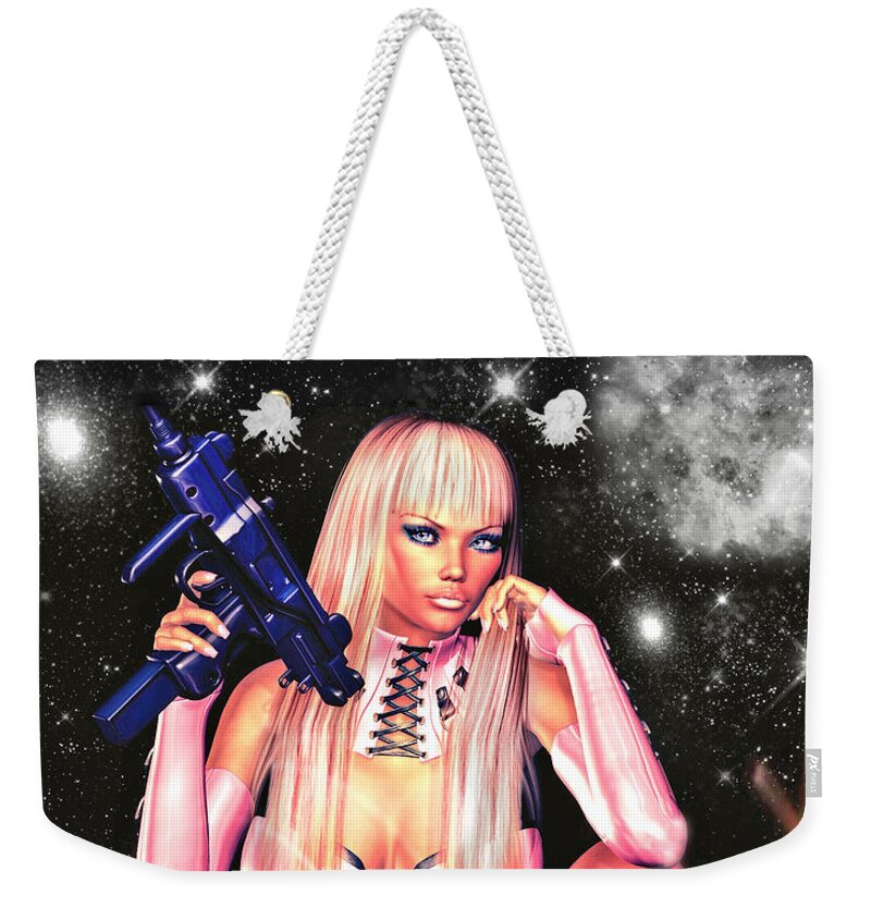 Sci-fi Weekender Tote Bag featuring the mixed media Venus in Pink by Alicia Hollinger