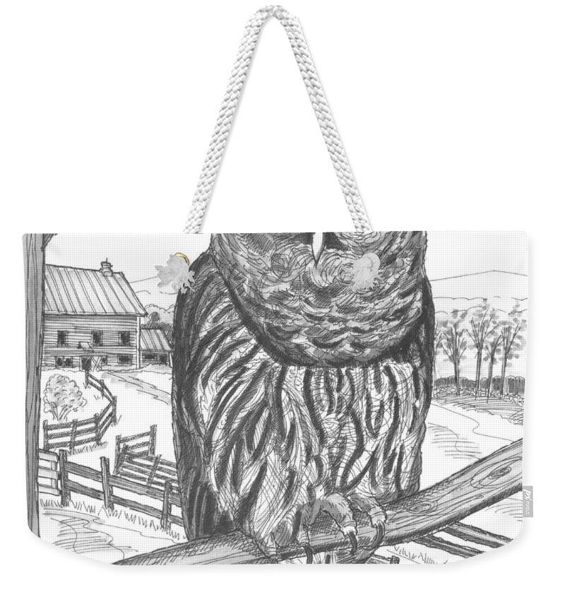 Barred Owl Weekender Tote Bag featuring the drawing Vermont Barred Owl by Richard Wambach