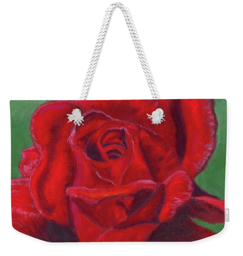 Rose Weekender Tote Bag featuring the painting Very Red Rose by Arlene Crafton