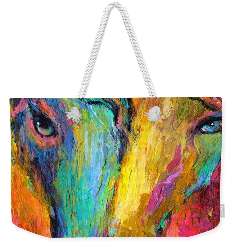 Impressionistic Horse Painting Weekender Tote Bag featuring the painting Vibrant Impressionistic Horses painting by Svetlana Novikova