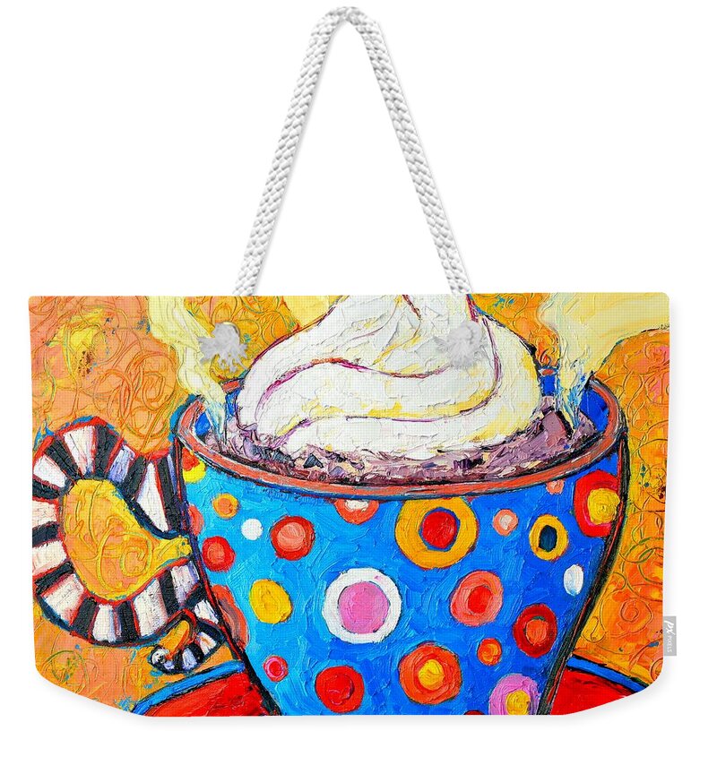Coffee Weekender Tote Bag featuring the painting Viennese Cappuccino Whimsical Colorful Coffee Cup by Ana Maria Edulescu