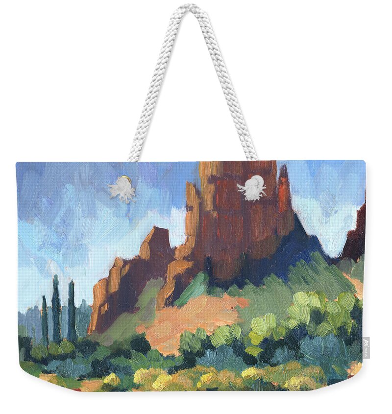Cathedral Rock Weekender Tote Bag featuring the painting View of Cathedral Rock Sedona by Diane McClary