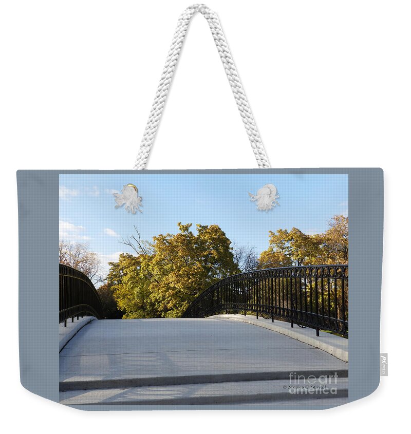 Footbridges Weekender Tote Bag featuring the photograph View of Fall Trees from Footbridge - M Landscapes Fall Collection No. LF21 by Monica C Stovall