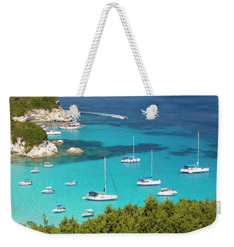 Scenics Weekender Tote Bag featuring the photograph View Over Voutoumi Bay, Antipaxos by David C Tomlinson