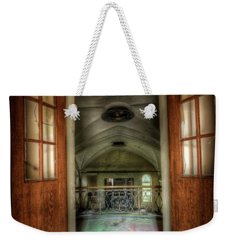 Urbex Weekender Tote Bag featuring the digital art View to the great hall by Nathan Wright