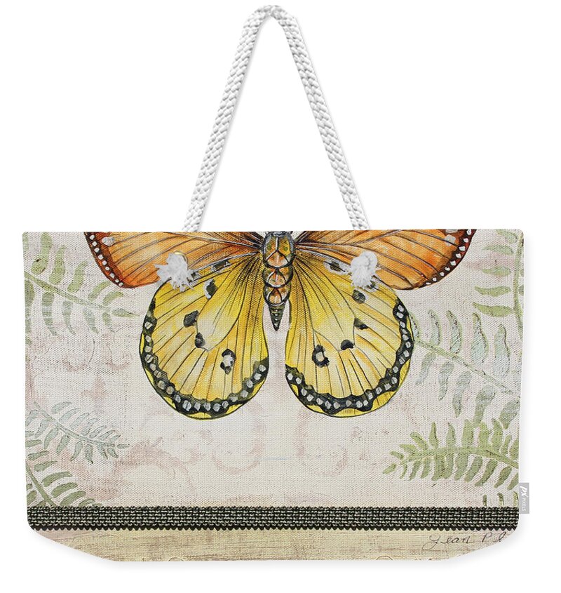 Animal Weekender Tote Bag featuring the painting Vintage Butterfly-JP2565 by Jean Plout