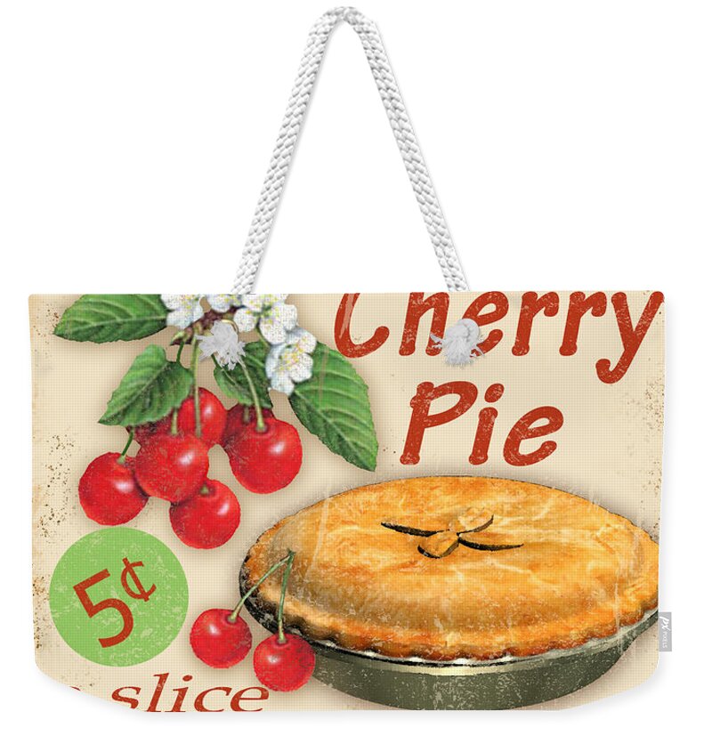 Jean Plout Weekender Tote Bag featuring the digital art Vintage Cherry Pie Sign by Jean Plout