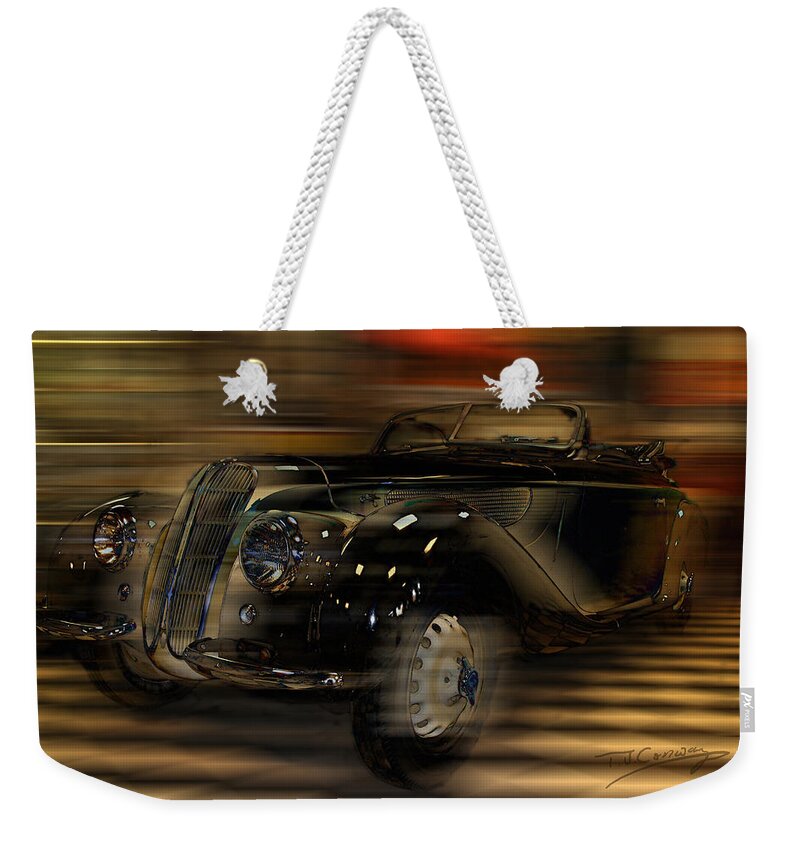 Vintage Car Weekender Tote Bag featuring the photograph Vintage convertible sports car 1938 by Tom Conway