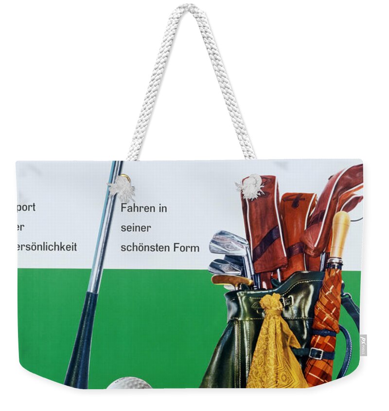 Poster Weekender Tote Bag featuring the photograph Vintage German Porsche Advert by Georgia Fowler
