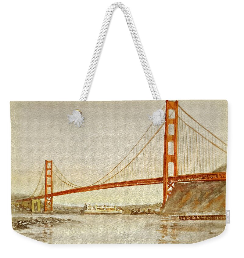 Vintage Weekender Tote Bag featuring the painting Vintage Golden Gate Bridge by Irina Sztukowski
