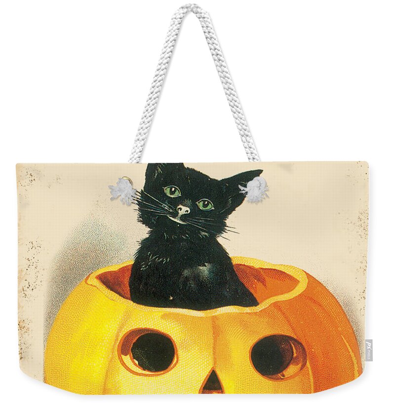Halloween Weekender Tote Bag featuring the painting Vintage Halloween-K by Jean Plout