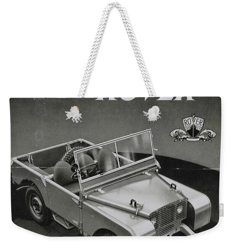 Landrover Weekender Tote Bag featuring the photograph Vintage Land Rover Advert by Georgia Fowler