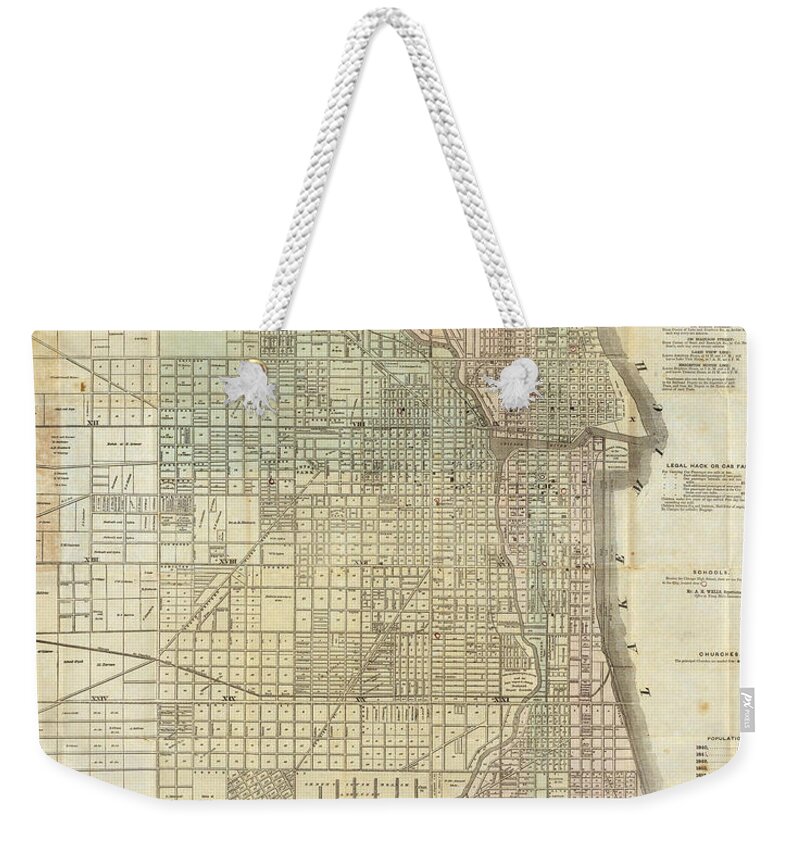 Vintage Weekender Tote Bag featuring the photograph Vintage Map of Chicago - 1857 by Georgia Clare