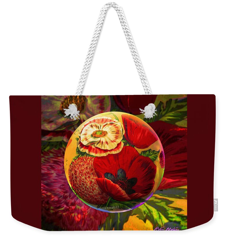 Poppies Weekender Tote Bag featuring the digital art Vintage Poppy Sphere by Robin Moline