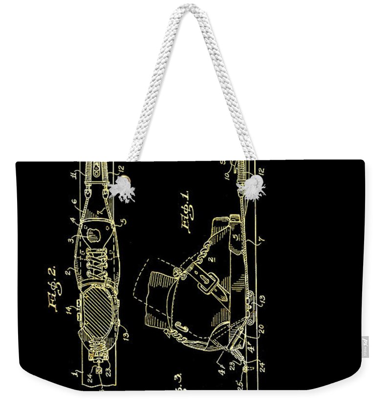 Patent Weekender Tote Bag featuring the drawing Vintage Safety Device for Skis Patent 1952 by Mountain Dreams