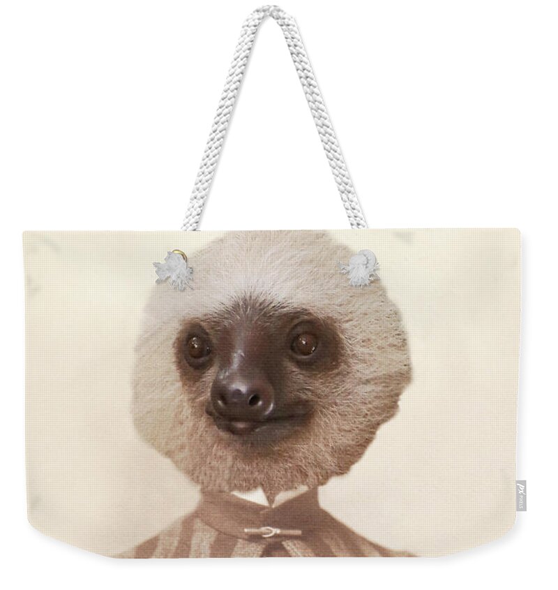 Sloth Weekender Tote Bag featuring the photograph Vintage Sloth Girl Portrait by Brooke T Ryan
