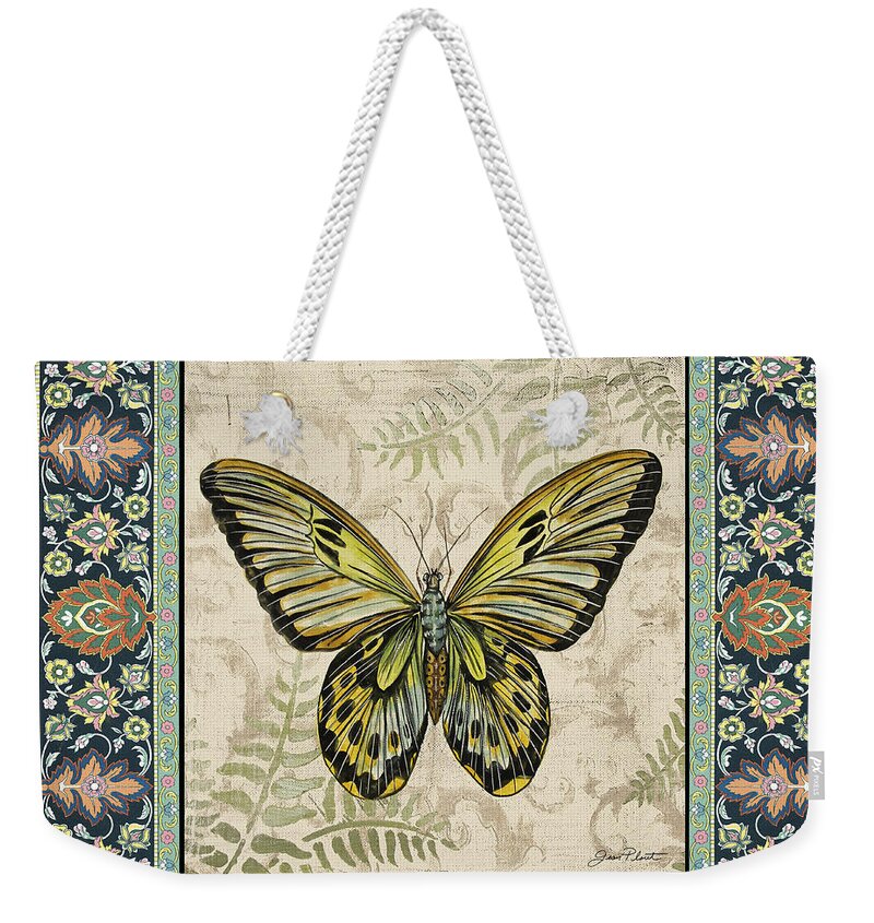 Painting Weekender Tote Bag featuring the painting Vintage Tapestry Butterfly-C by Jean Plout