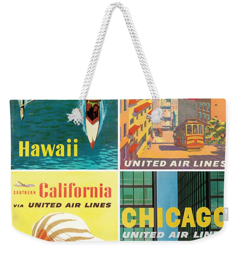 United Airlines Weekender Tote Bag featuring the digital art Vintage Travel - United Airlines by Georgia Fowler