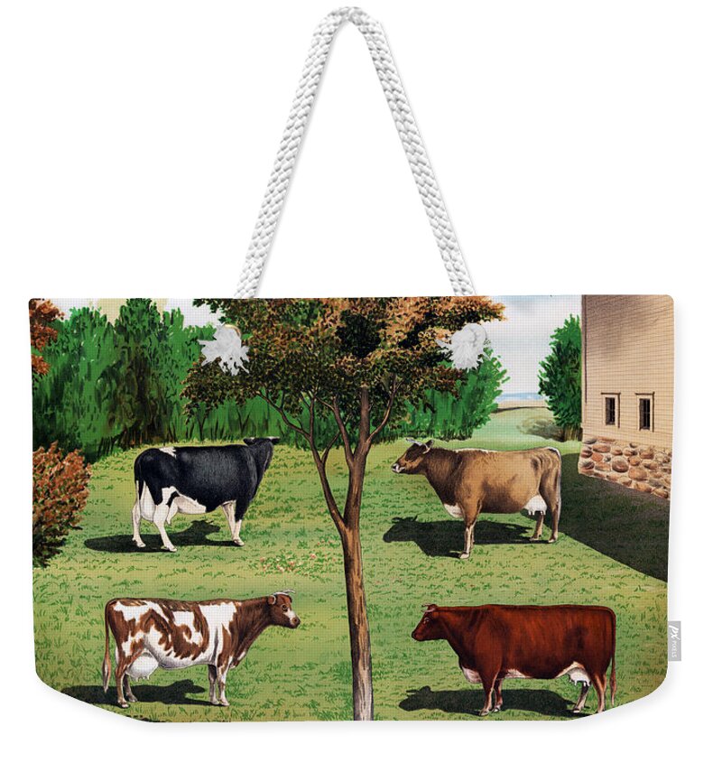 Cow Weekender Tote Bag featuring the digital art Vintage Typical Cows 1904 Poster by Denise Beverly