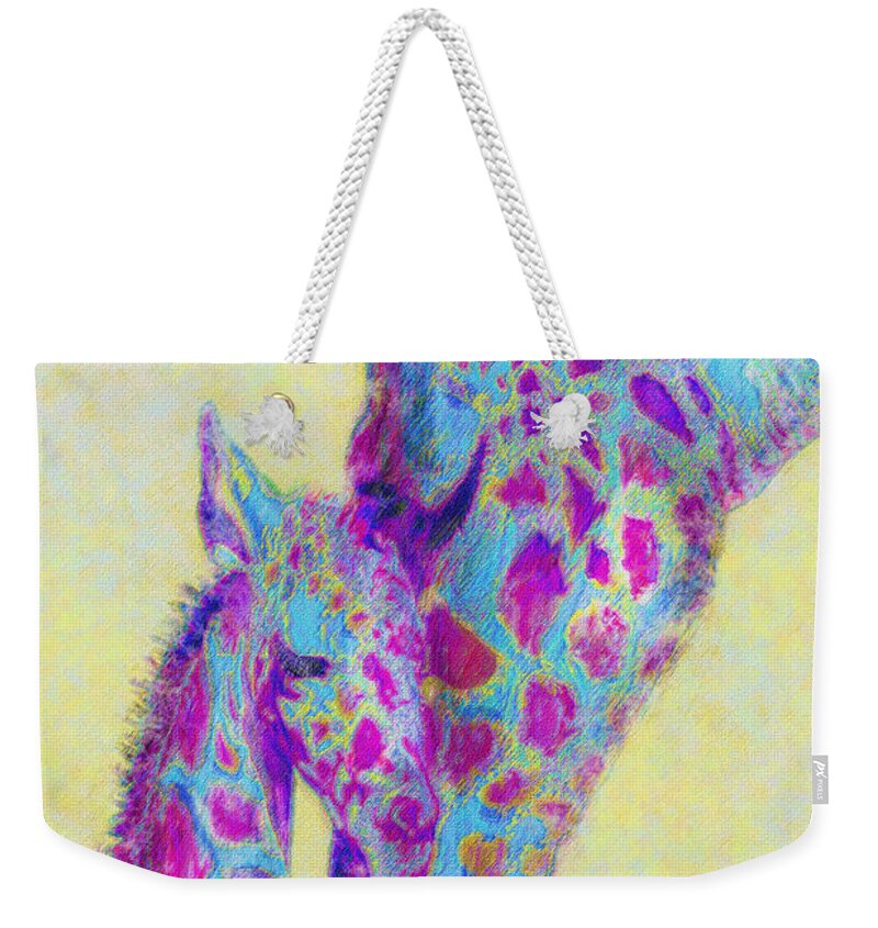  Jane Schnetlage Weekender Tote Bag featuring the digital art Violet Giraffes by Jane Schnetlage