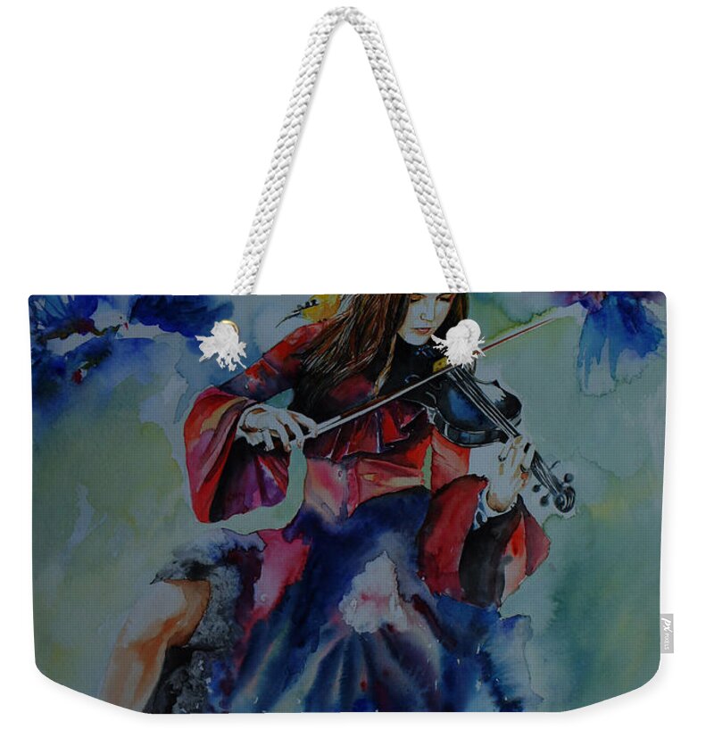 Illustration Weekender Tote Bag featuring the painting Violin music for Birds by Isabel Salvador