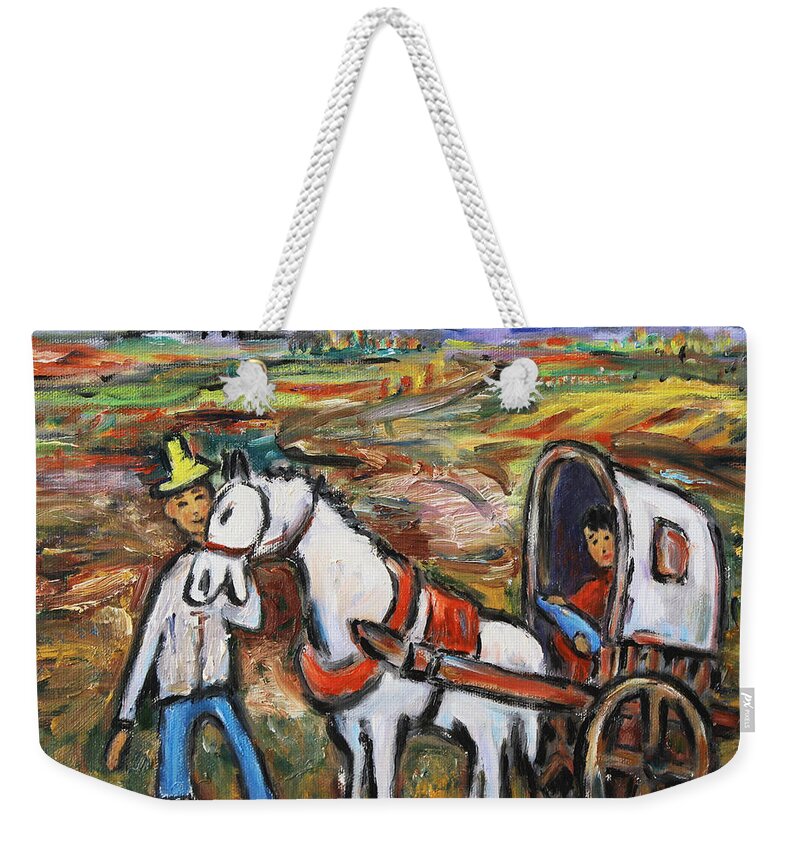 Figurative Weekender Tote Bag featuring the painting Visit the In-laws by Xueling Zou