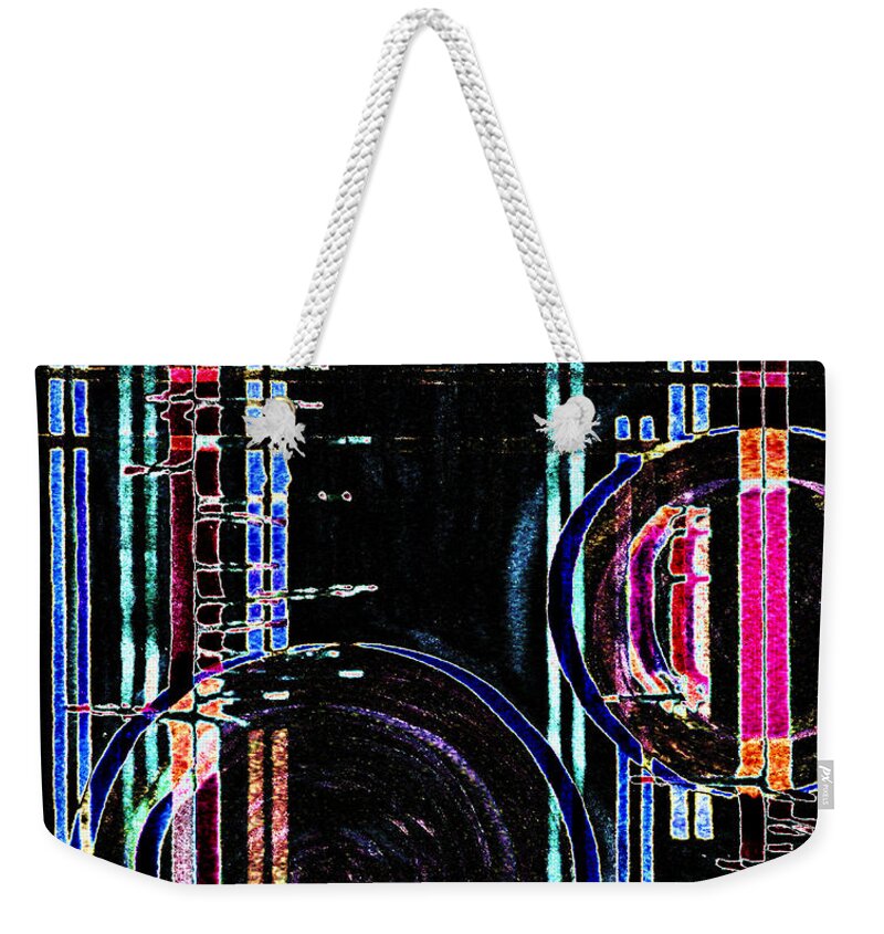 Abstract Weekender Tote Bag featuring the digital art Vitreous Moons by Stephanie Grant